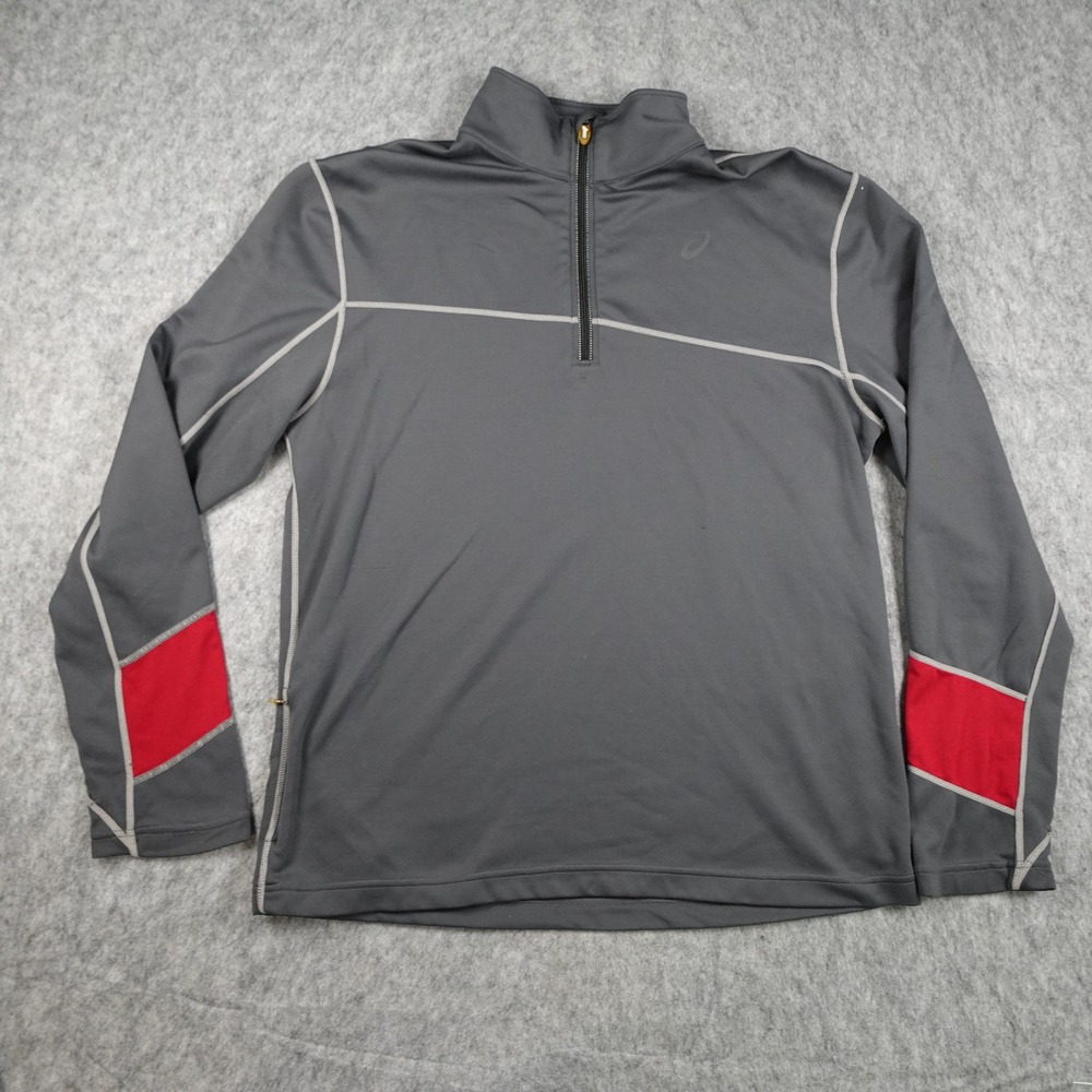 Asics Shirt Mens Large Gray 1/4 Zip Long Sleeve Thermal Extra Protection